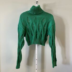 Sunday Up Green Knit Cropped Sweater